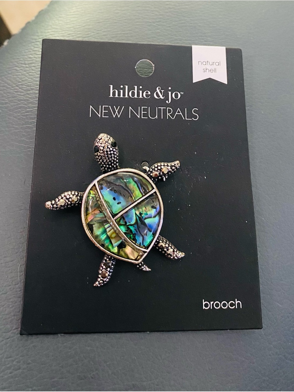 New Neutrals Abalone Shell Turtle Brooch - Iridescent Green